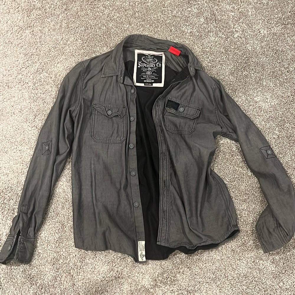 Superdry Gray Denim like Button Up XXL